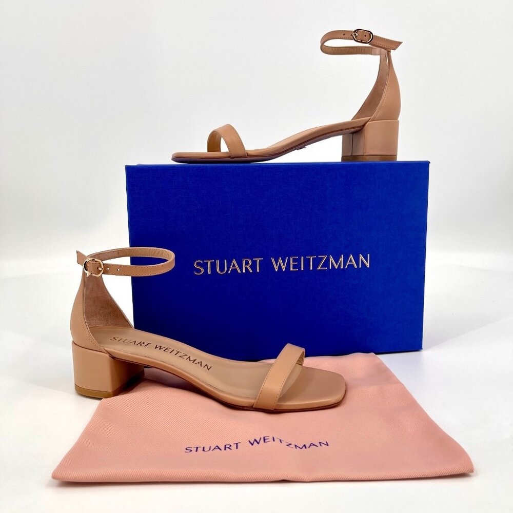 Stuart Weitzman Nude Tan Leather Block Heel Sandals